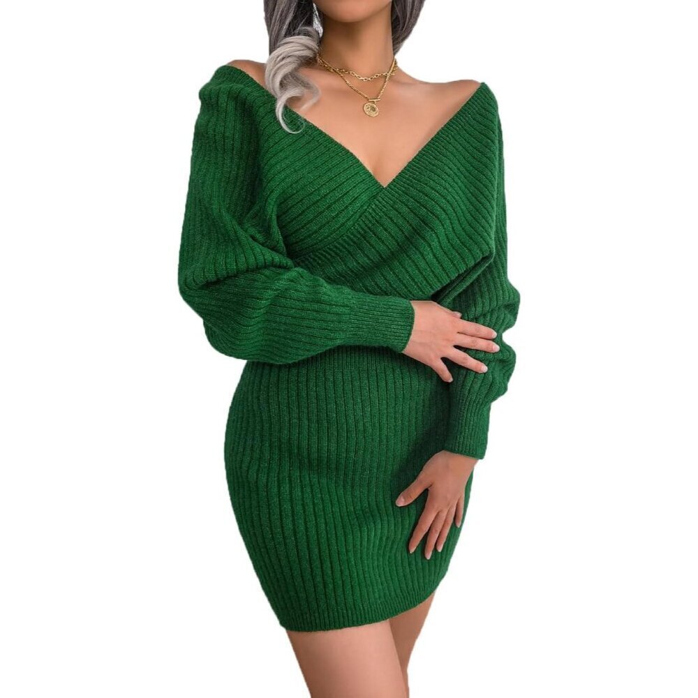 Womens Batwing Sweater Dress Acrylic V Neck Backless Cocktail Party